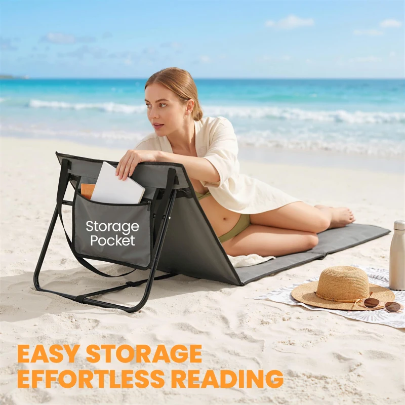 Outsunny Set of 2 Foldable Lounge Chairs with Carry Strap, Adjustable Backrest, Grey