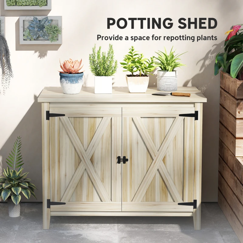 Outsunny Wooden Outdoor Storage Cabinet, Garden Shed Potting Shed with Shelf and Double Doors, Natural Wood