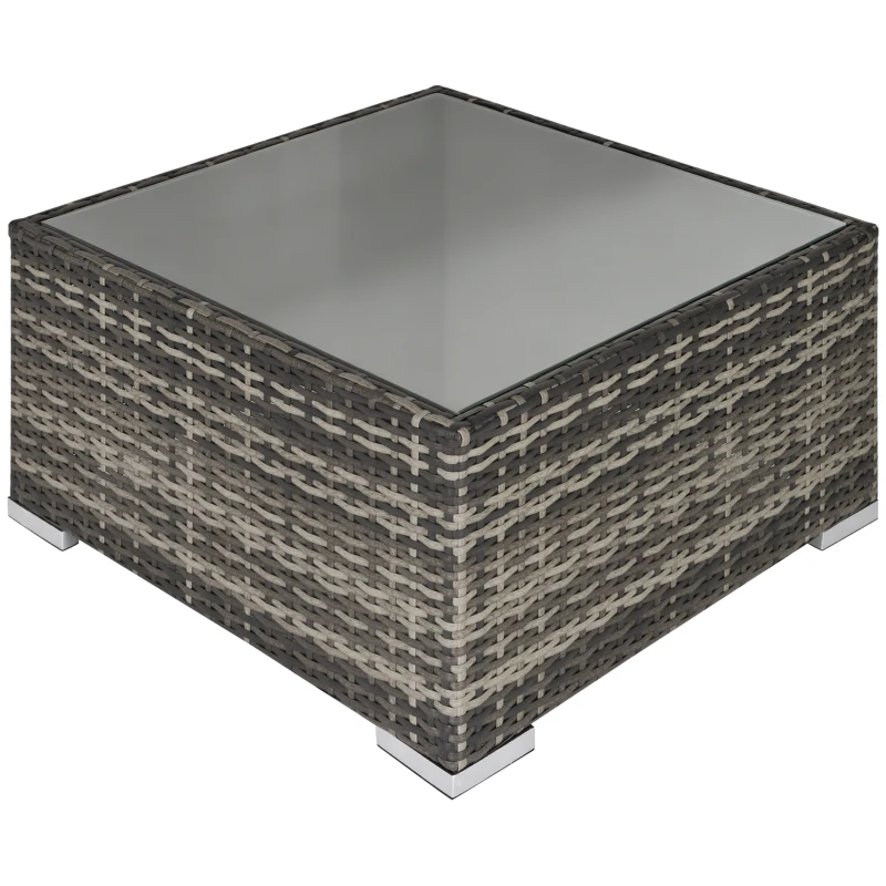 Outsunny Rattan Garden Coffee Table, 25.6" Square Garden Rattan Table with Tempered Glass Top, Deep Grey