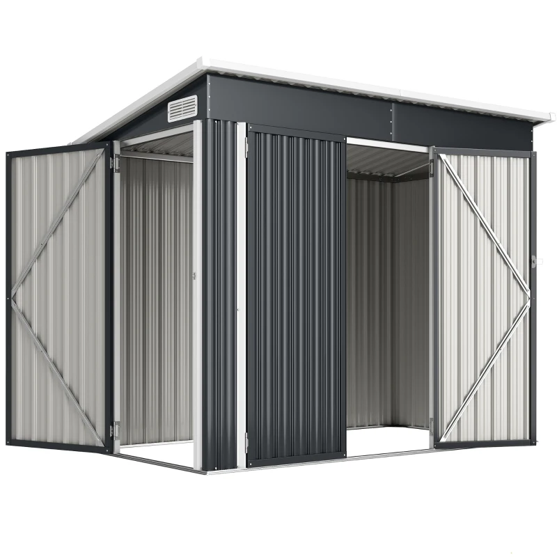 Outsunny 7.5' x 4.3' Outdoor Storage Shed, Waterproof Metal Garden Shed with Lockable Doors, for Backyard, Lawn, Patio, Dark Grey