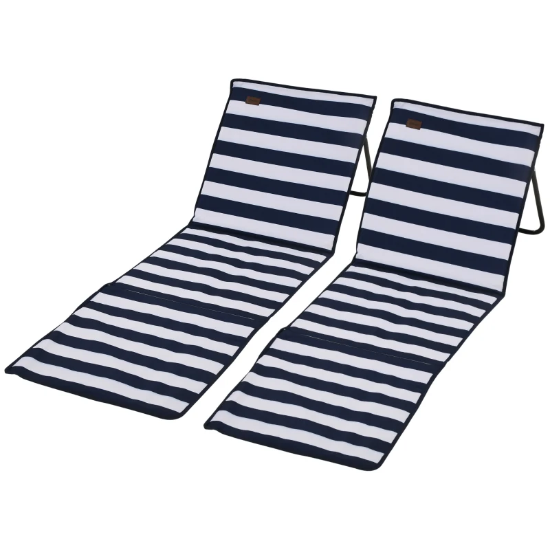 Outsunny Set of 2 Foldable Lounge Chairs with Carry Bag, Adjustable Backrest, Blue and White