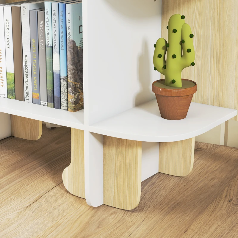 Qaba Dinosaur Themed Kids Bookshelf, 2 Tier Kids Bookcase, for Playroom, Bedroom, Living Room, Kids Room, Natural