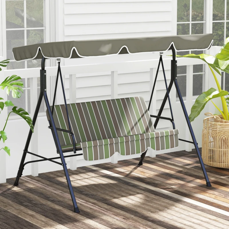 Outsunny 3-Seater Outdoor Porch Swing with Adjustable Canopy, Patio Swing Chair for Garden, Poolside, Backyard, Green and Brown