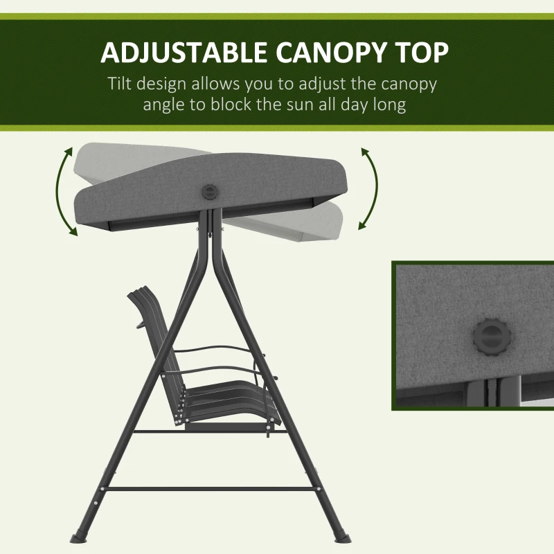 Outsunny 3 Seater Outdoor Swing Chair with Canopy, Metal Porch Swing Bench for Patio, Garden, Backyard, Lawn, Dark Grey