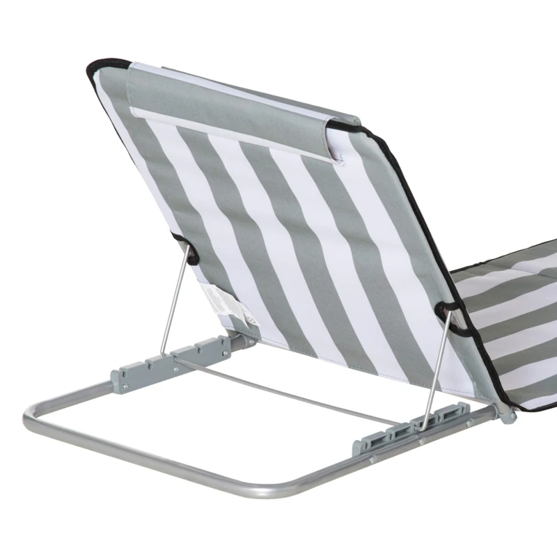 Outsunny 2 Pieces Beach Lounge Chair, Outdoor Folding Chaise Lounge Set w/ Pillow for Sunbath, Snap, Light Grey and White