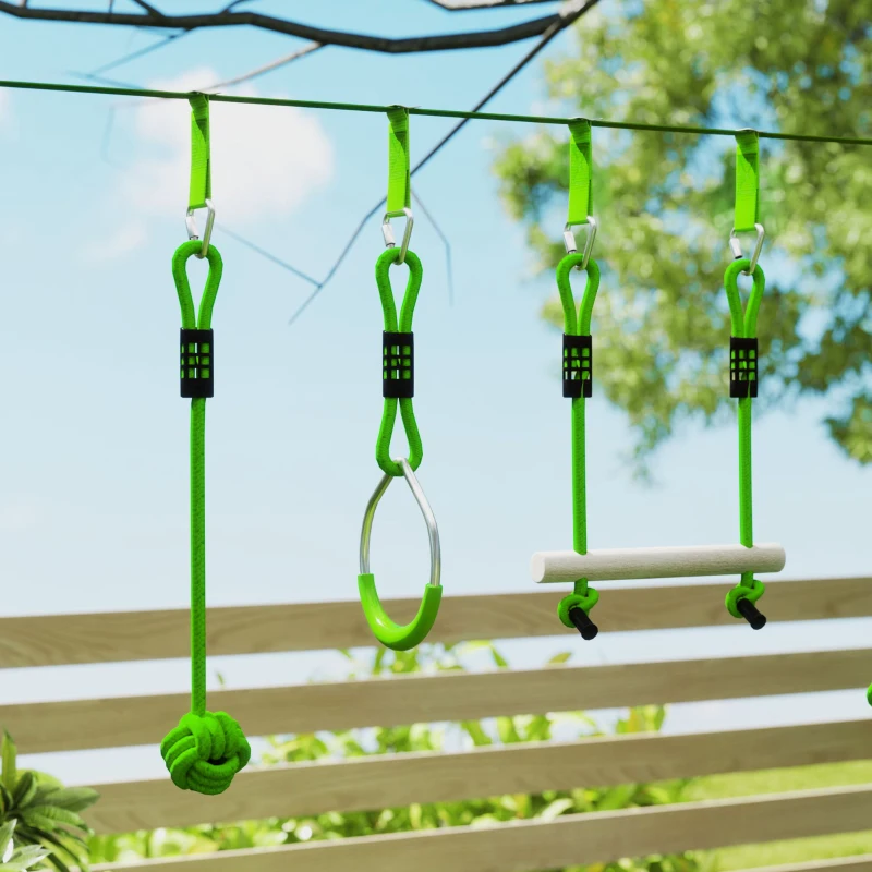 Qaba Obstacle course for Kids, with 10-Piece Slackline Kit with Monkey Bars, Gym Rings, Rope Ladder, Nest Swing, Hanging Tray