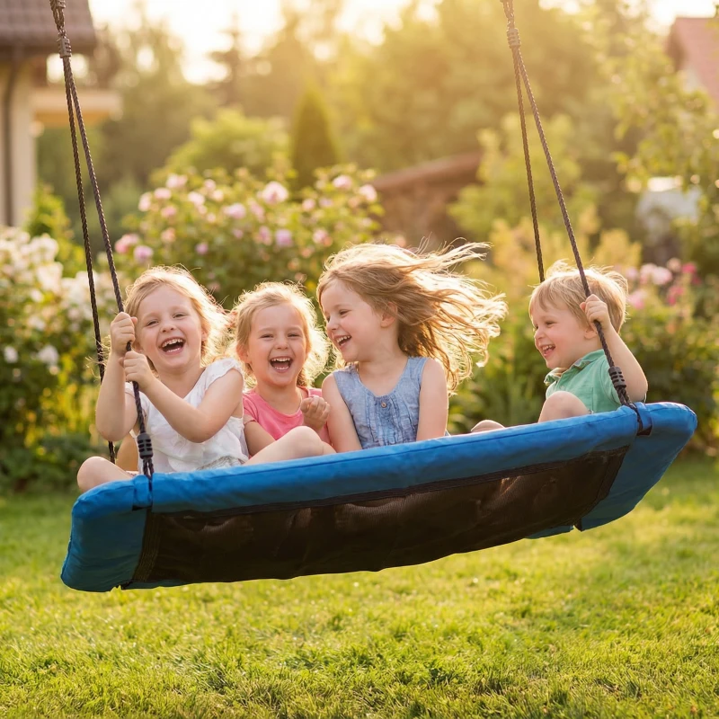 Qaba Nest Swing Adjustable Ropes Tree Straps Basket Swing for Kids, 58" x 30", 660 lbs Capacity for Indoor Outdoor, Blue