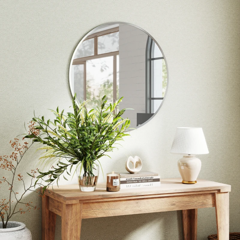 HOMCOM 24" Decorative Wall Mirror for Bedroom Living Room, Modern Round Bathroom Mirror for Home Decor, Silver