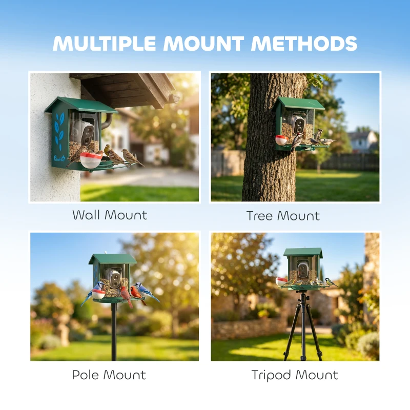 PawHut Smart Bird Feeder Camera Solar Powered with AI Identify 16000+ Birds, Auto Video Capture, Motion Detection