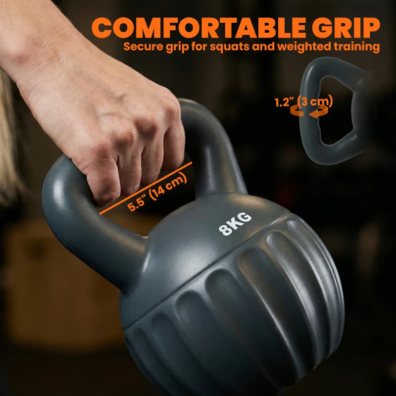 Soozier Kettlebell, 18 lbs Kettle Bell with Non-Slip Handle for Home Gym, Weight Lifting and Strength Training, Grey