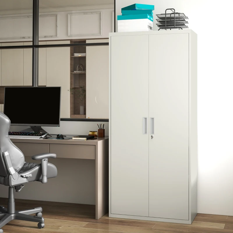 HOMCOM 71" Tall Garage Cabinet, Metal Storage Cabinet with 2 Doors, 4 Adjustable Shelves for Home Office, Study, Garage, White