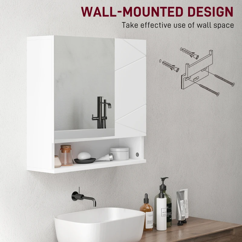 kleankin Medicine Cabinet, Wall Mounted Bathroom Mirror Cabinet with Mirrored Door, Adjustable Shelf and Soft Close Mechanism