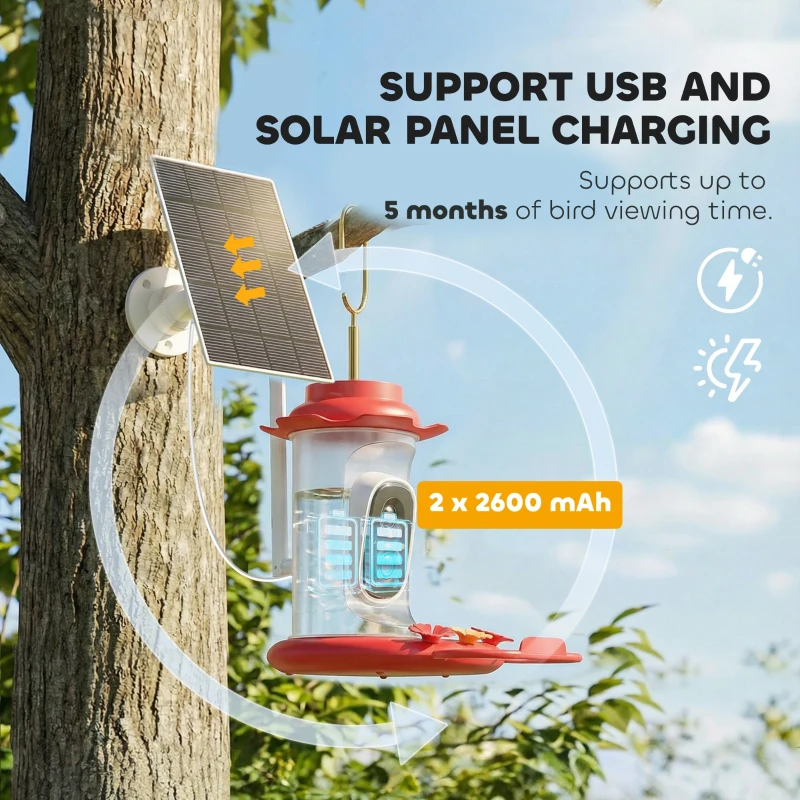 PawHut Smart Bird Feeder with Camera, AI Identify 16000 Birds, 2K HD Live Video, 3W Solar, Instant Arrival Alerts