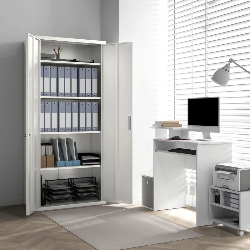 HOMCOM 71" Tall Garage Cabinet, Metal Storage Cabinet with 2 Doors, 4 Adjustable Shelves for Home Office, Study, Garage, White