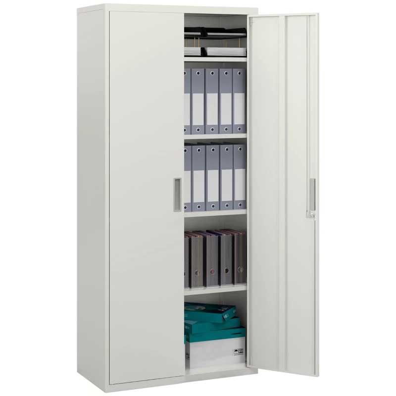 HOMCOM 71" Tall Garage Cabinet, Metal Storage Cabinet with 2 Doors, 4 Adjustable Shelves for Home Office, Study, Garage, White