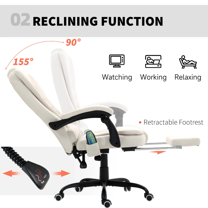 Vinsetto 7-Point Vibrating Massage Chair, Reclining Office Chair with Footrest, Reclining Back, Adjustable Height, Beige