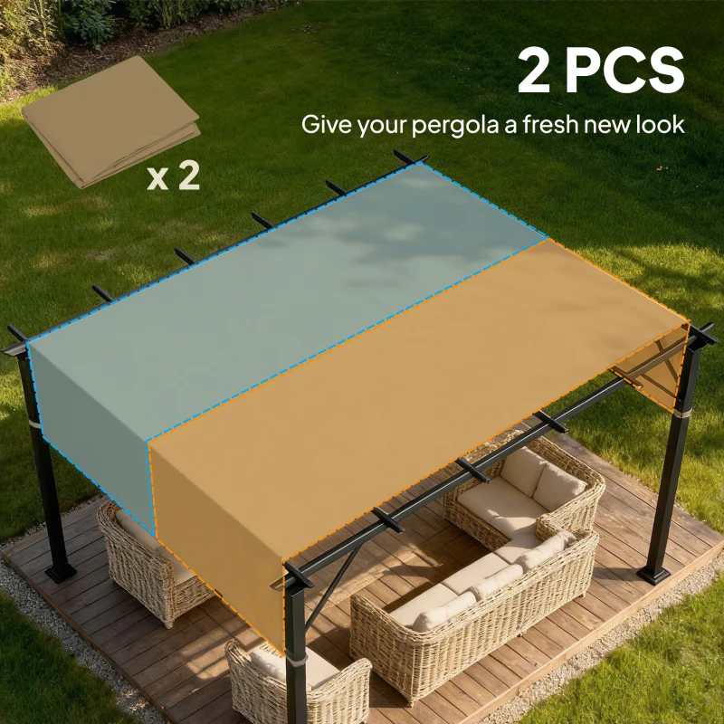 Outsunny 2 Pcs UV Protection Pergola Replacement Canopy, Pergola Shade Cover, Easy to Install, for 10' x 10' Pergola, Sand