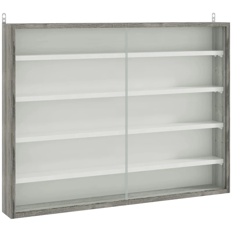 HOMCOM 5-Tier Display Cabinet, Shot Glass Display Case, Glass Curio Cabinet with 2 Glass Doors and 4 Adjustable Shelves, White