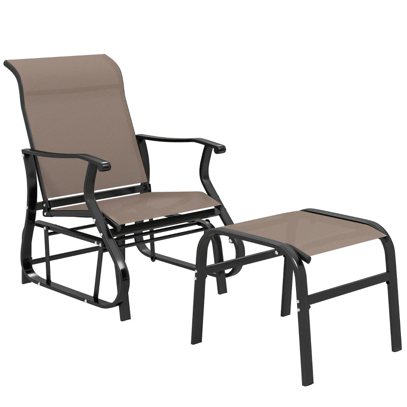 Outsunny Outdoor Glider with Ottoman, Patio Glider Chair Set with High Back, Wide Seat for Porch, Garden, Backyard, Brown