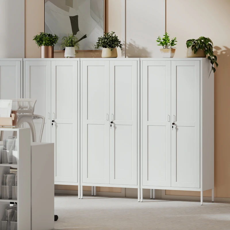 HOMCOM Office Storage Cabinet, Lockable Filing Cabinet with 3 Adjustable Shelves and 2 Doors for Home Office, Garage, White
