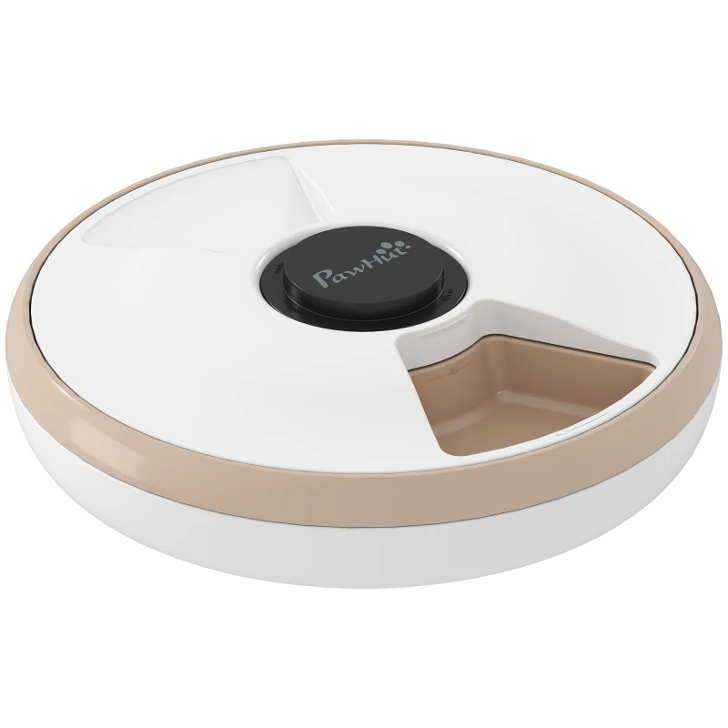 PawHut Automatic Cat Feeder for Dry Wet Food Timed Cat Dog Food Dispenser with 6 Trays 1 Ice Pack Battery Powered Light Brown