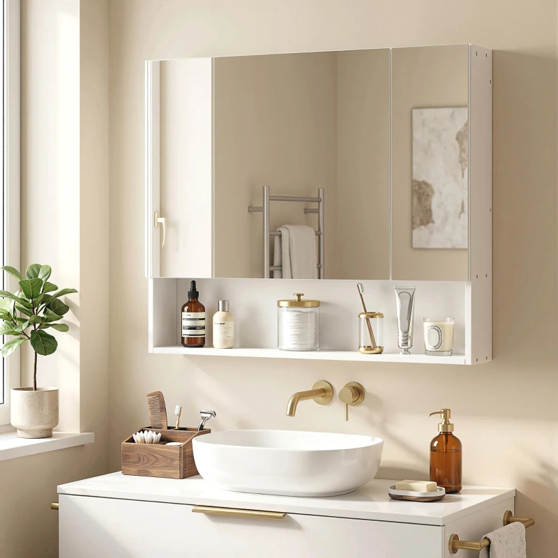 kleankin Wall Mounted Bathroom Medicine Cabinet with Mirror and Adjustable Shelves, White