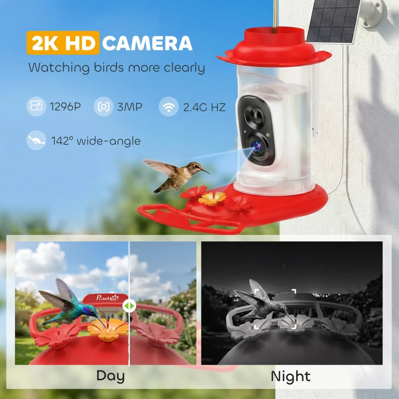 PawHut Smart Bird Feeder with Camera, AI Identify 16000 Birds, 2K HD Live Video, 3W Solar, Instant Arrival Alerts