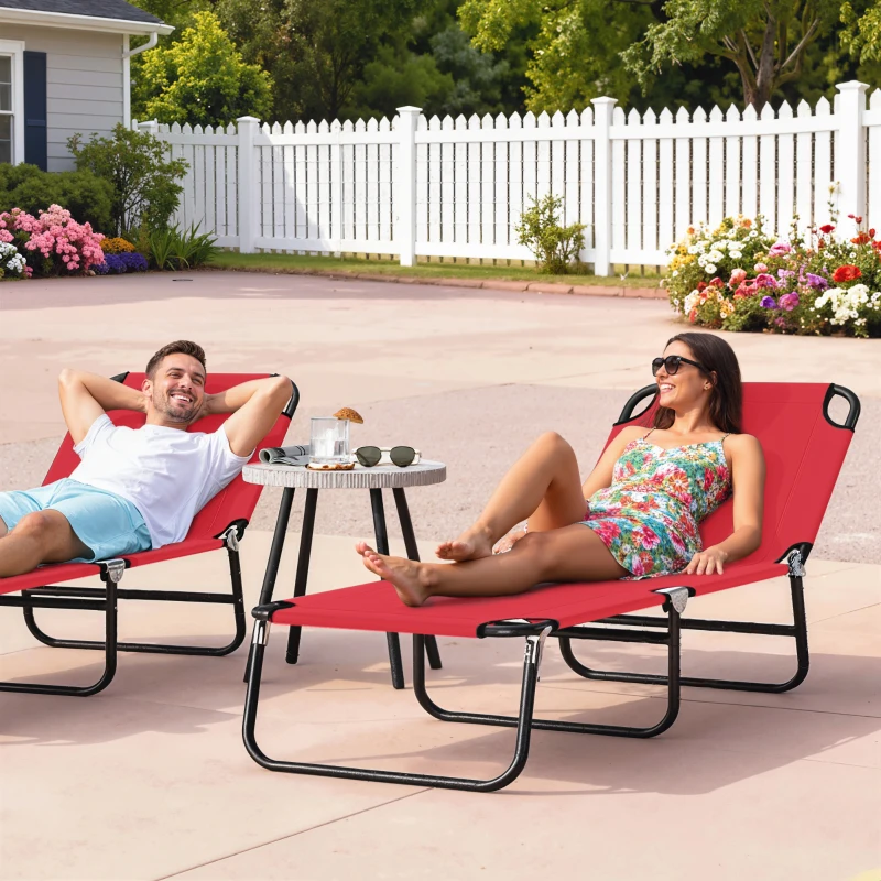 Outsunny Outdoor Folding Lounge Chair, Steel Tanning Chair with Reclining Back, Breathable Mesh for Beach, Yard, Patio, Red