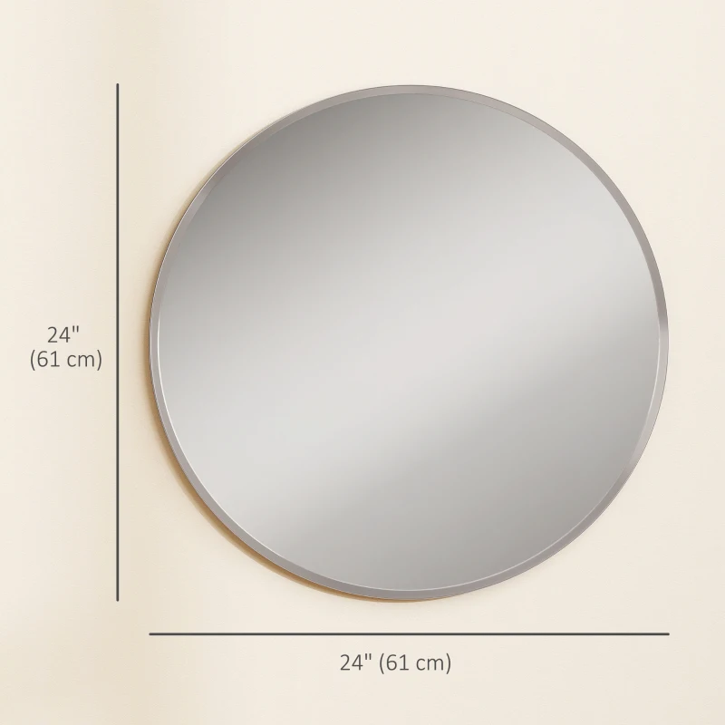 HOMCOM 24" Decorative Wall Mirror for Bedroom Living Room, Modern Round Bathroom Mirror for Home Decor, Silver