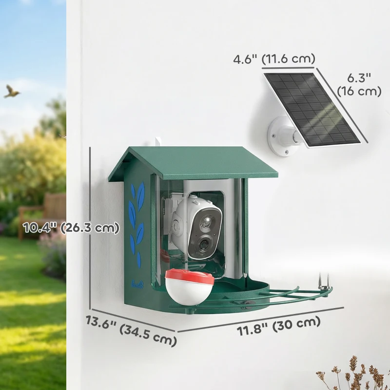 PawHut Smart Bird Feeder Camera Solar Powered with AI Identify 16000+ Birds, Auto Video Capture, Motion Detection