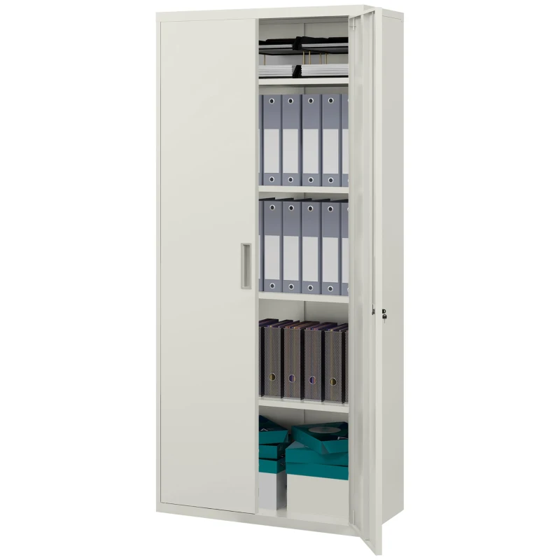 HOMCOM 71" Tall Garage Cabinet, Metal Storage Cabinet with 2 Doors, 4 Adjustable Shelves for Home Office, Study, Garage, White