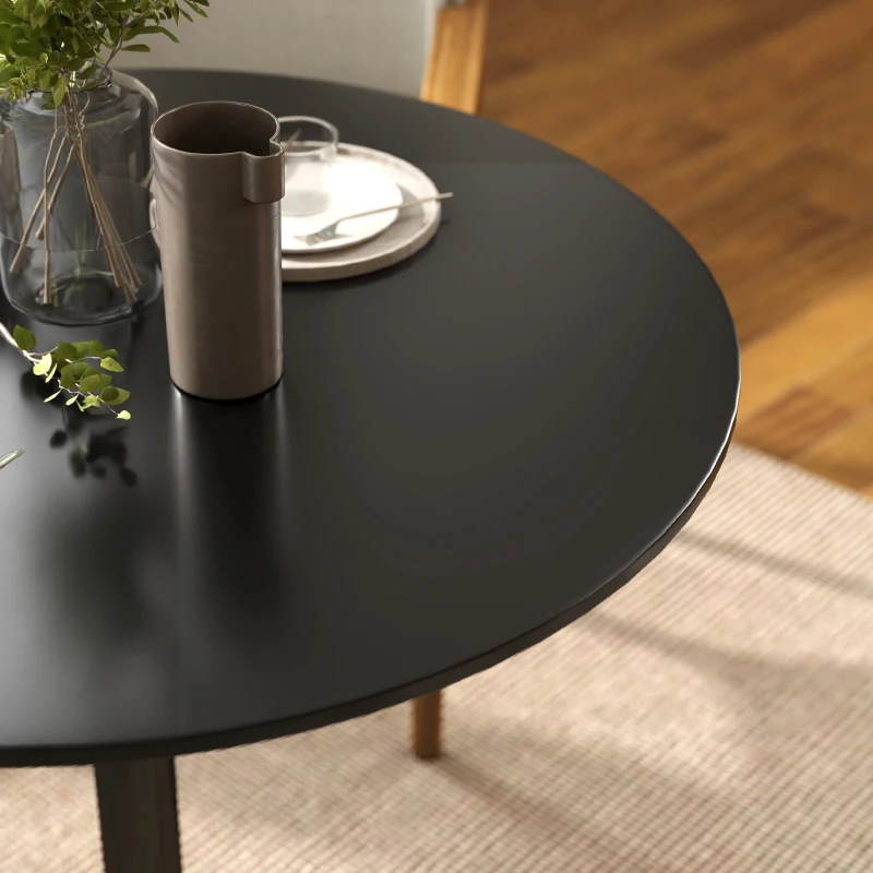 HOMCOM Modern Kitchen Table for 2 People, Round Dining Table with Steel Base for Living Room, Dining Room, Black