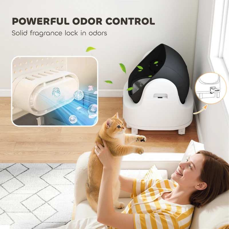 PawHut Open-Top Self Cleaning Cat Litter Box, Automatic Cat Litter Box with Integrated Safety Protection
