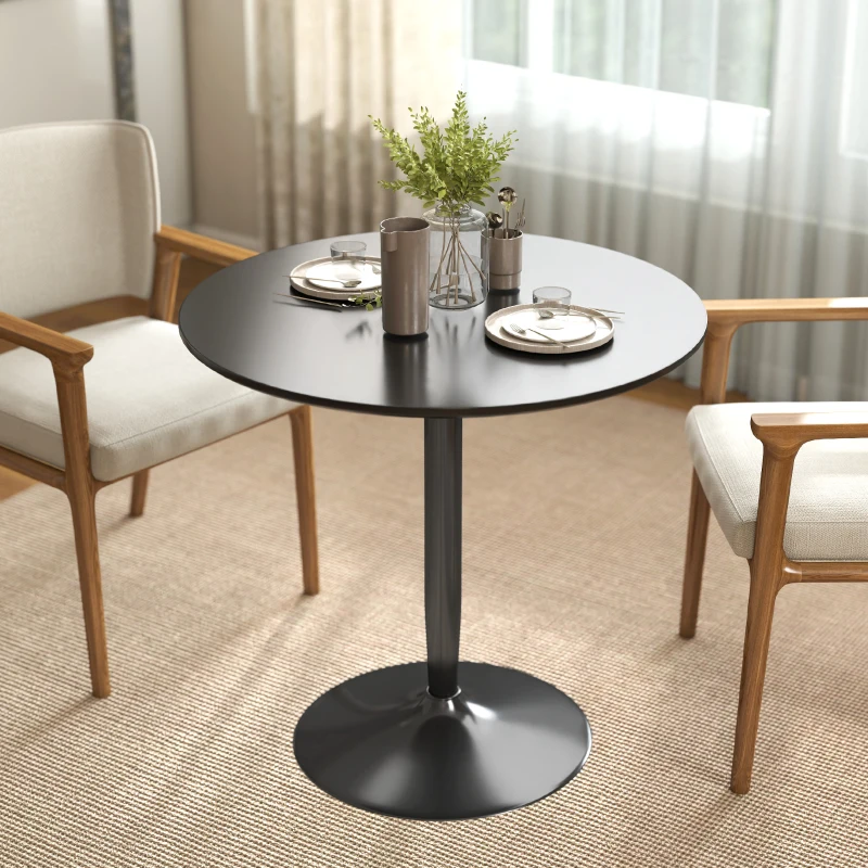 HOMCOM Modern Kitchen Table for 2 People, Round Dining Table with Steel Base for Living Room, Dining Room, Black