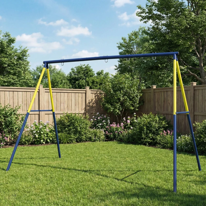 Qaba Kids Swing Set, Heavy Duty Metal 2 Seat Swing Stand Set with Ground Stakes, Supports 150 kg, Indoor Outdoor, Blue