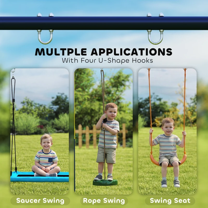 Qaba Kids Swing Set, Heavy Duty Metal 2 Seat Swing Stand Set with Ground Stakes, Supports 150 kg, Indoor Outdoor, Blue