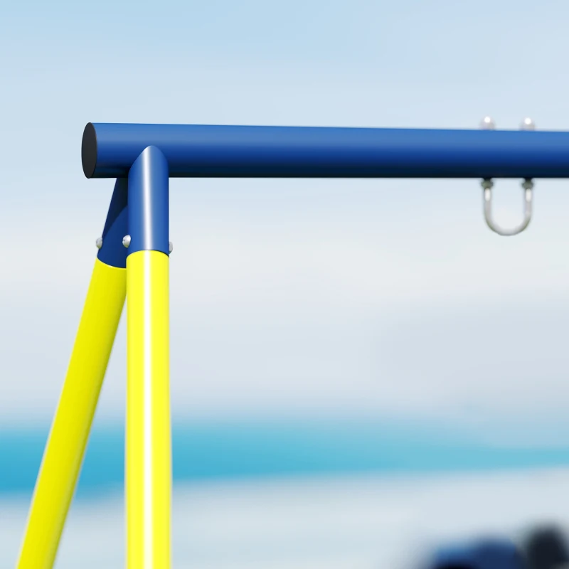 Qaba Kids Swing Set, Heavy Duty Metal 2 Seat Swing Stand Set with Ground Stakes, Supports 150 kg, Indoor Outdoor, Blue