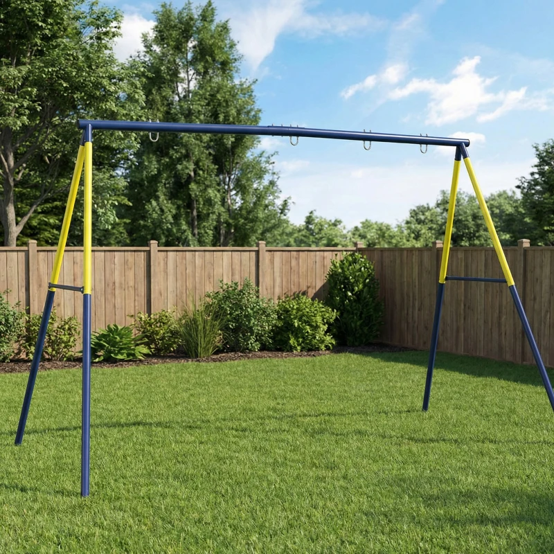 Qaba Kids Swing Set, Heavy Duty Metal 2 Seat Swing Stand Set with Ground Stakes, Supports 150 kg, Indoor Outdoor, Blue