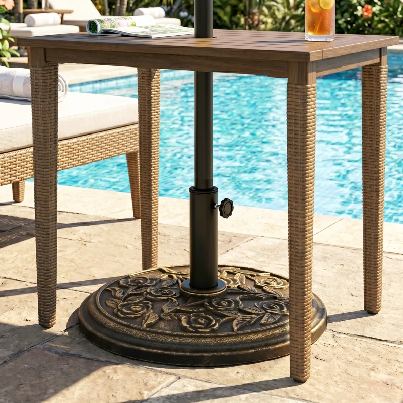 Outsunny 18" 20 lbs Round Resin Umbrella Base Stand Market Parasol Holder with Decorative Rose Floral Pattern & Easy Setup, for Φ1.5", Φ1.89" Pole, for Lawn, Deck, Backyard, Garden, Bronze