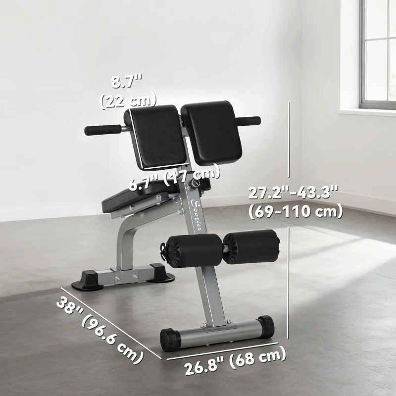 Soozier Roman Chair Back Extension Machine, Height Adjustable Hyperextension Bench, 38" x 26.8" x 27.2–43.3", Silver Tone