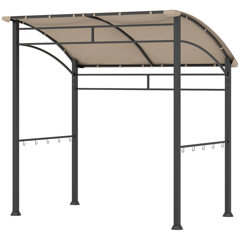 Outsunny 7' x 5' BBQ Grill Gazebo Tent, Garden Grill Canopy with Steel Frame and Hooks, Outdoor Sun Shade, Khaki