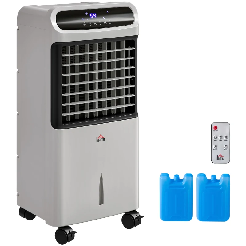HOMCOM 3-In-1 Ice Cooling Fan, Mobile Evaporative Air Cooler with Remote, Timer, Oscillating for Home Office, Bedroom, Gray