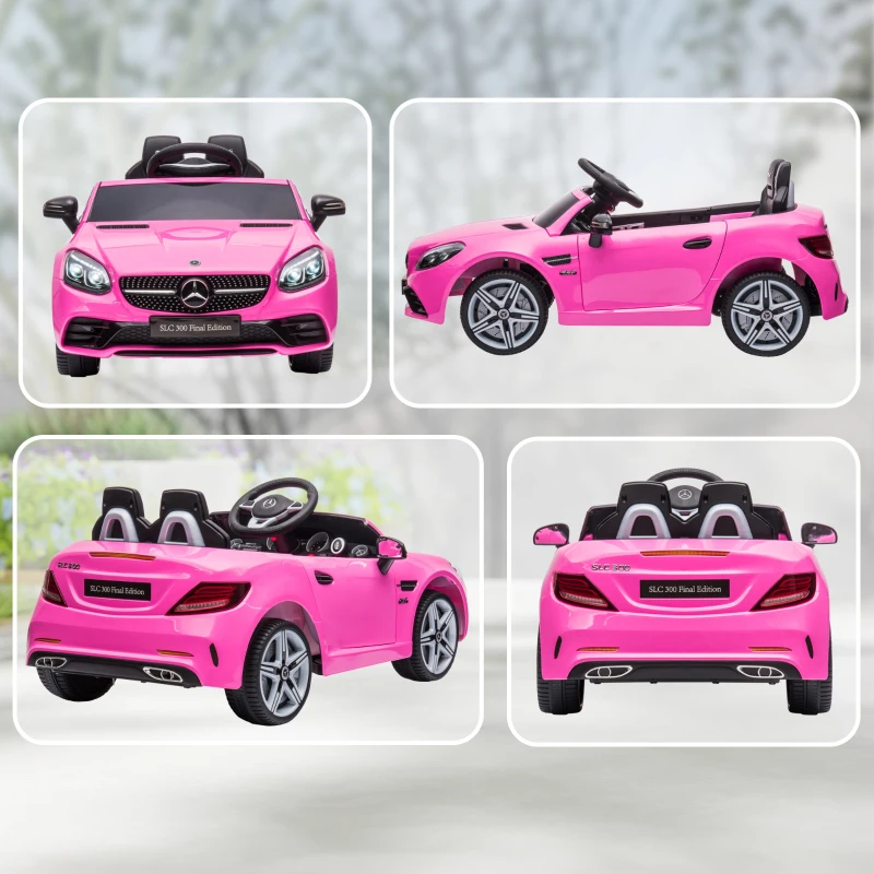 Aosom Mercedes SLC 300 Licensed Kids Electric Car with Remote Control, 12V Battery Powered Kids Ride on Car with Music, Lights, Suspension for 3-6 Years Old, Pink