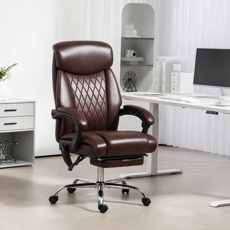 HOMCOM 6 Point Massage Office Chair with Remote, Ergonomic Reclining Computer Desk Chair with Footrest, Side Pocket, Dark Brown