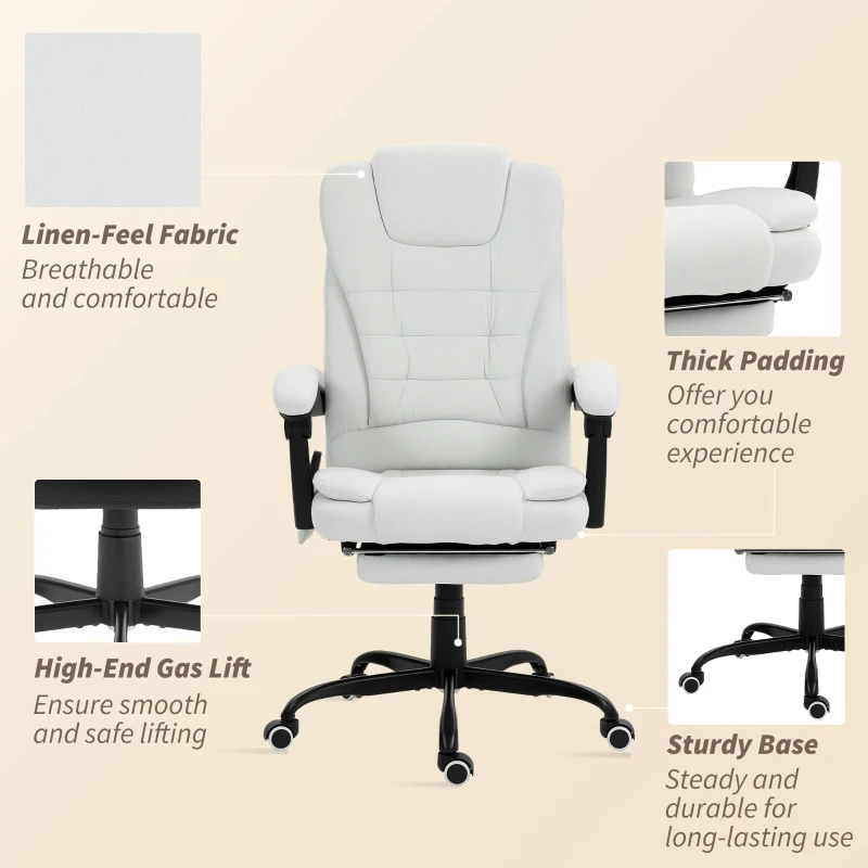 Vinsetto 7-Point Vibrating Massage Chair, Reclining Office Chair with Footrest, Reclining Back, Adjustable Height, White