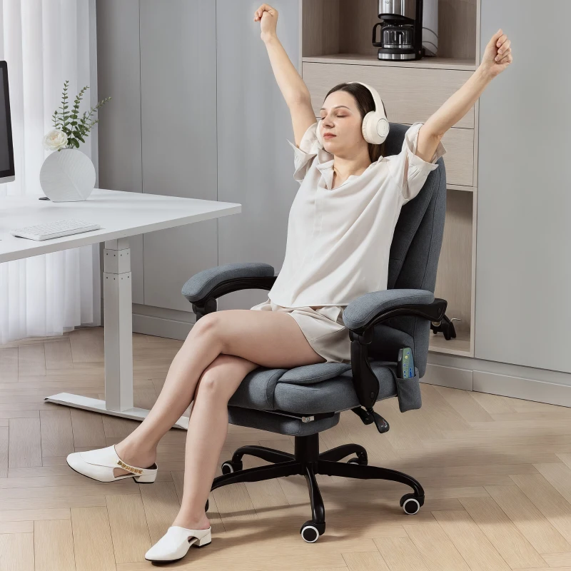 Vinsetto 7-Point Vibrating Massage Chair, Reclining Office Chair with Footrest, Reclining Back, Adjustable Height, Grey