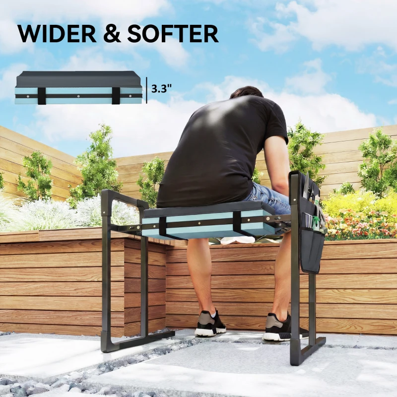 Outsunny Garden Kneeler and Seat, Heavy Duty Foldable Gardening Stool with Thicker Soft Kneeling Pad, Extendable Steel Leg