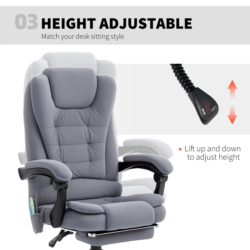 Vinsetto 7-Point Vibrating Massage Chair, Reclining Office Chair with Footrest, Reclining Back, Adjustable Height, Grey