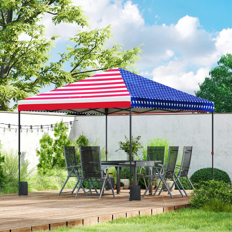 Outsunny 10 x 10 ft Pop Up Canopy Tent with One Push Setup, Outdoor Portable Instant Canopy Shelter w/ Roller Bag, American Flag