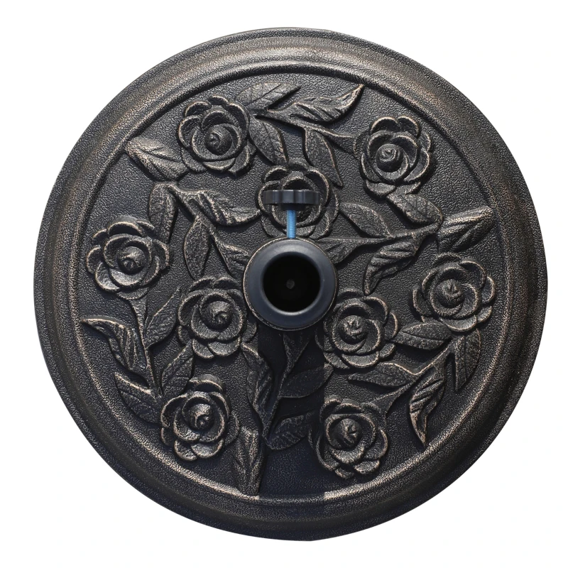 Outsunny 18" 20 lbs Round Resin Umbrella Base Stand Market Parasol Holder with Decorative Rose Floral Pattern & Easy Setup, for Φ1.5", Φ1.89" Pole, for Lawn, Deck, Backyard, Garden, Bronze